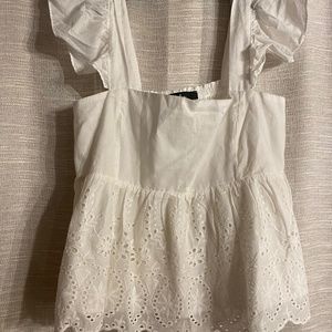 Lulus White Peplum Lace Detail Top